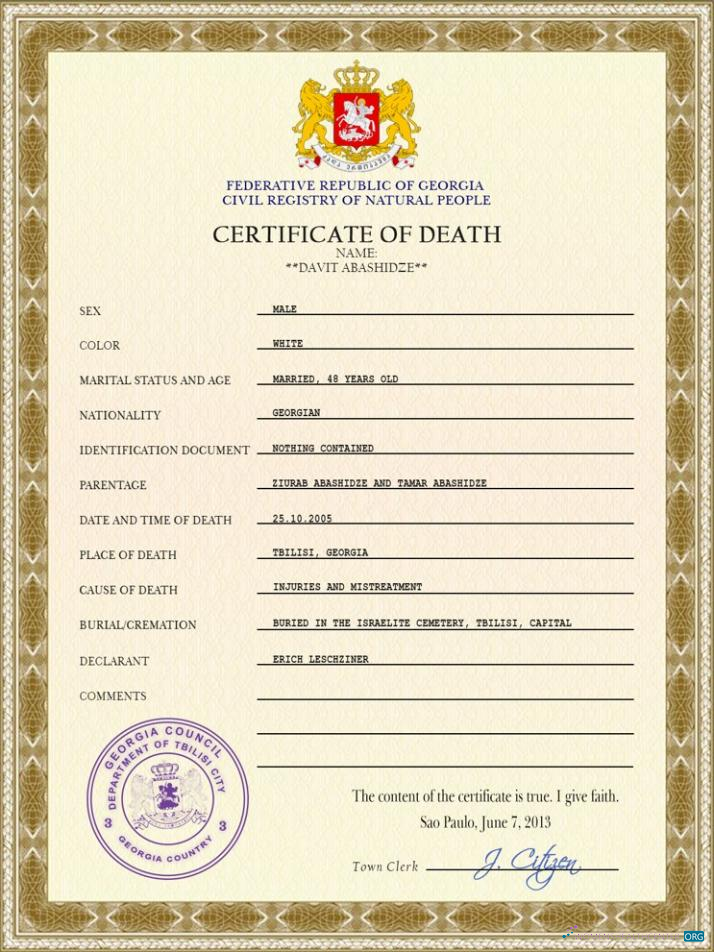 Download Georgia vital record death certificate PSD template Photoshop template